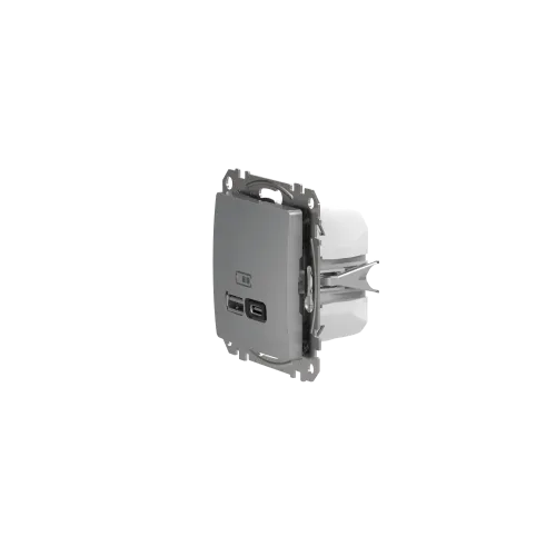 Розетка USB тип A+C 3A, 45W, алюминий, Sedna Design SDD113404