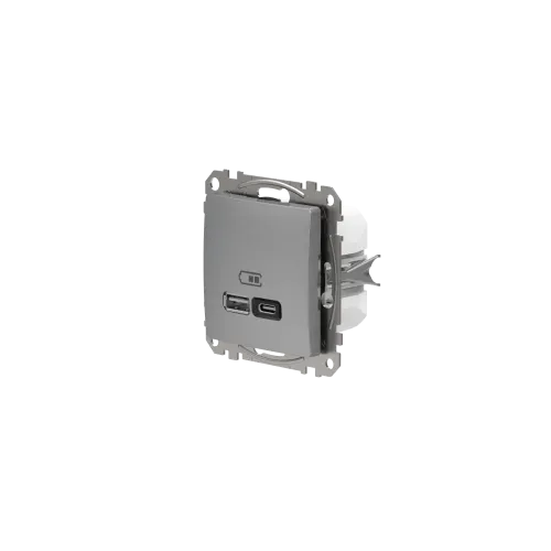 Розетка USB тип A+C 3A, 45W, алюминий, Sedna Design SDD113404