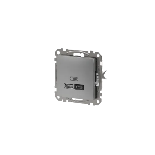 Розетка USB тип A+C 3A, 45W, алюминий, Sedna Design SDD113404