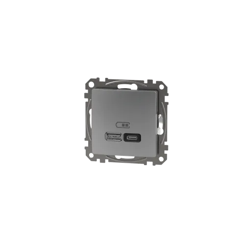 Розетка USB тип A+C 3A, 45W, алюминий, Sedna Design SDD113404