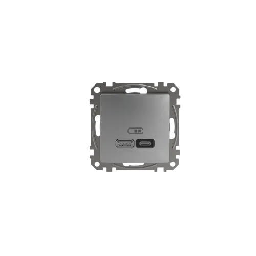Розетка USB тип A+C 3A, 45W, алюминий, Sedna Design SDD113404