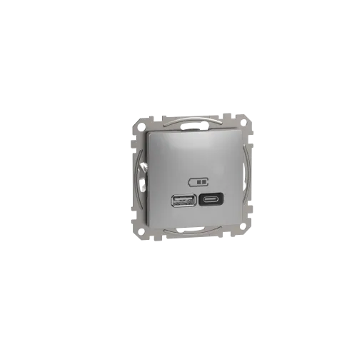 Розетка USB тип A+C 3A, 45W, алюминий, Sedna Design SDD113404