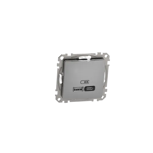 Розетка USB тип A+C 3A, 45W, алюминий, Sedna Design SDD113404
