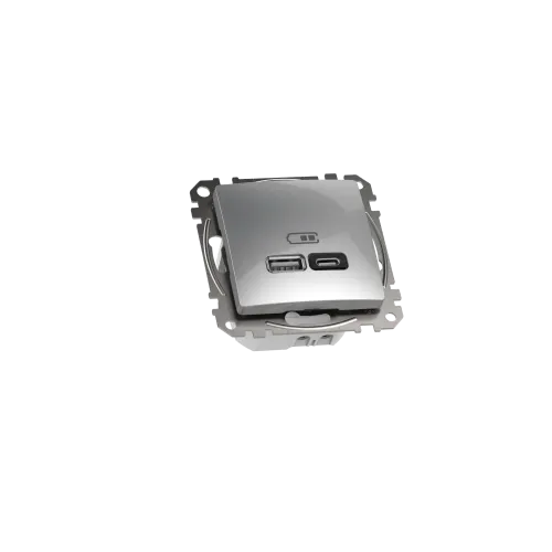 Розетка USB тип A+C 3A, 45W, алюминий, Sedna Design SDD113404