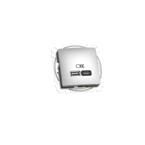 Розетка USB тип A+C 3A, 45W, алюминий, Sedna Design SDD113404