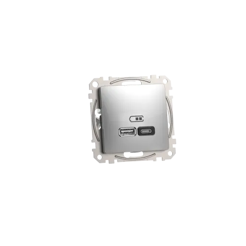 Розетка USB тип A+C 3A, 45W, алюминий, Sedna Design SDD113404