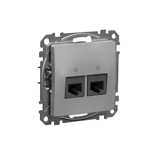 Компьютерная розетка 2 х RJ45 кат. 5е UTP, алюминий, Sedna Design SDD113452