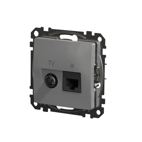 Розетка телевизионная и компьютерная TV+RJ45 кат. 6 UTP, алюминий, Sedna Design SDD113469T