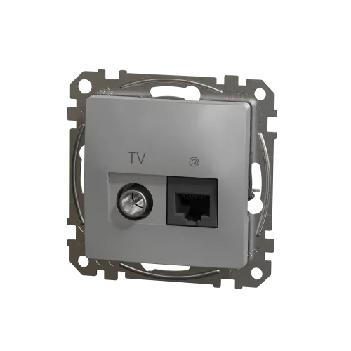 Розетка телевизионная и компьютерная TV+RJ45 кат. 6 UTP, алюминий, Sedna Design SDD113469T