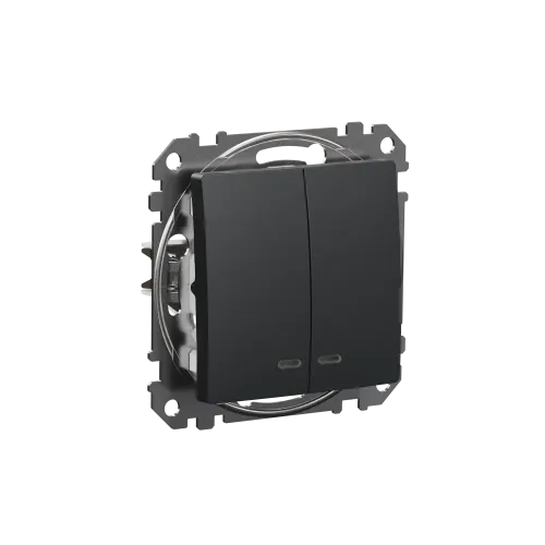 Выключатель с подсветкой 2 клавишный, черный, Sedna Design SDD114105L