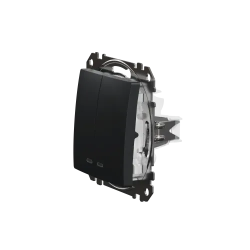 Выключатель с подсветкой 2 клавишный, черный, Sedna Design SDD114105L