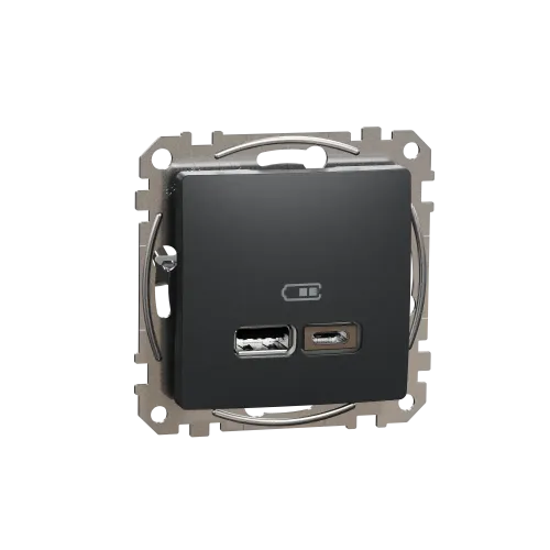 Розетка USB тип A+C 2,4A, черный, Sedna Design SDD114402