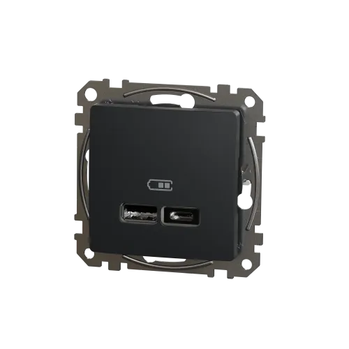 Розетка USB тип A+C 2,4A, черный, Sedna Design SDD114402