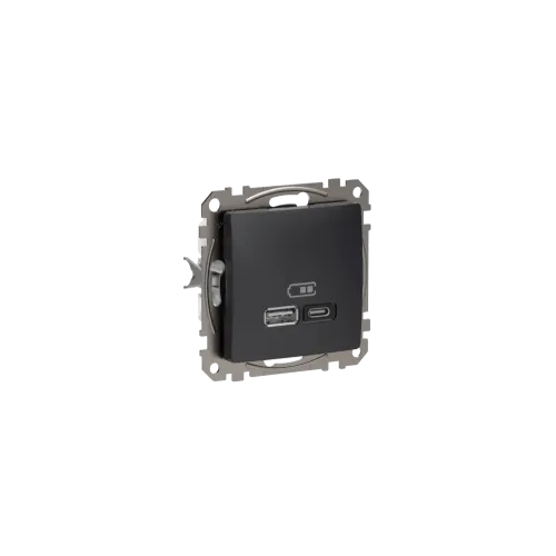Розетка USB тип A+C 3A, 45W, черный, Sedna Design SDD114404