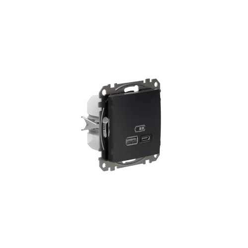 Розетка USB тип A+C 3A, 45W, черный, Sedna Design SDD114404