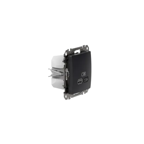 Розетка USB тип A+C 3A, 45W, черный, Sedna Design SDD114404
