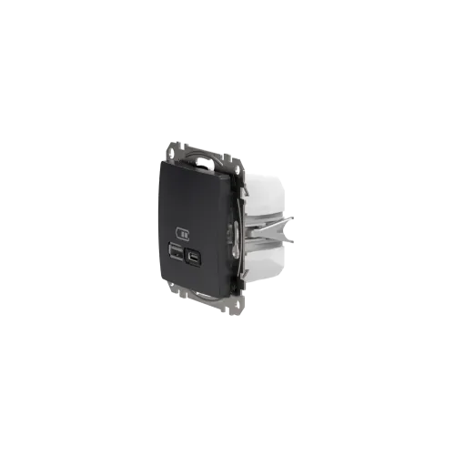 Розетка USB тип A+C 3A, 45W, черный, Sedna Design SDD114404