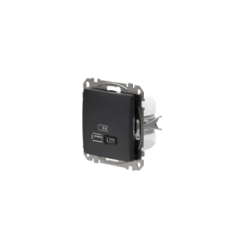 Розетка USB тип A+C 3A, 45W, черный, Sedna Design SDD114404