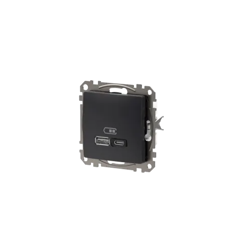 Розетка USB тип A+C 3A, 45W, черный, Sedna Design SDD114404