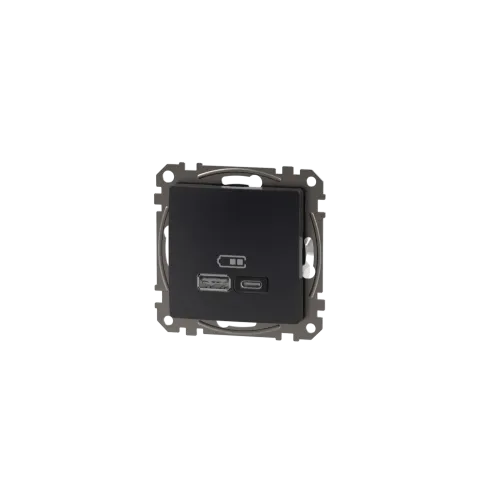 Розетка USB тип A+C 3A, 45W, черный, Sedna Design SDD114404