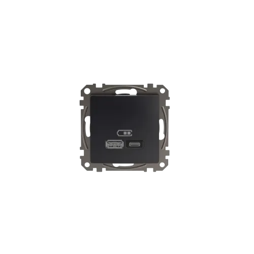 Розетка USB тип A+C 3A, 45W, черный, Sedna Design SDD114404