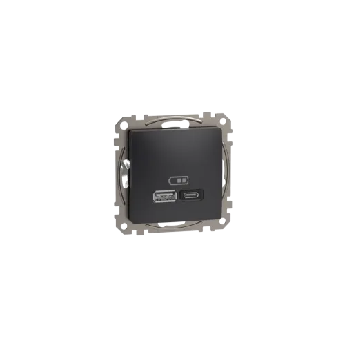 Розетка USB тип A+C 3A, 45W, черный, Sedna Design SDD114404