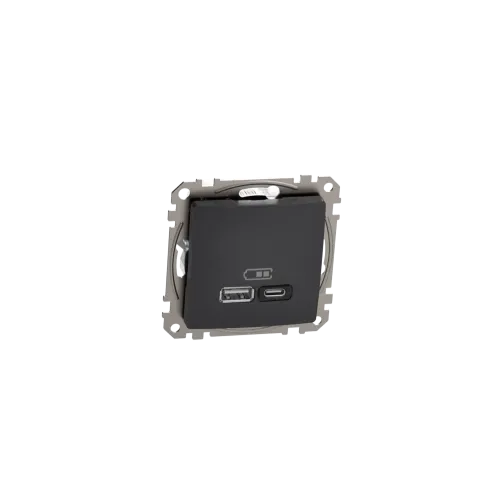 Розетка USB тип A+C 3A, 45W, черный, Sedna Design SDD114404