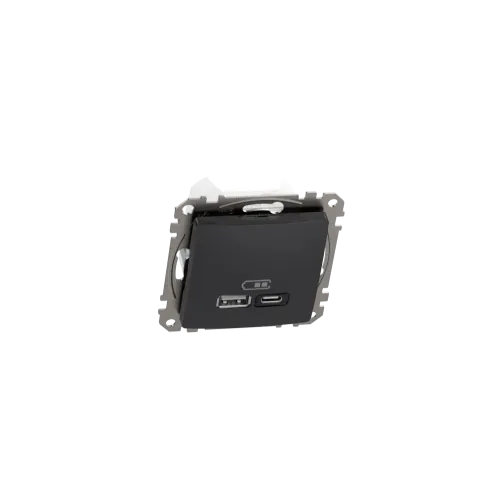 Розетка USB тип A+C 3A, 45W, черный, Sedna Design SDD114404