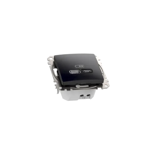 Розетка USB тип A+C 3A, 45W, черный, Sedna Design SDD114404