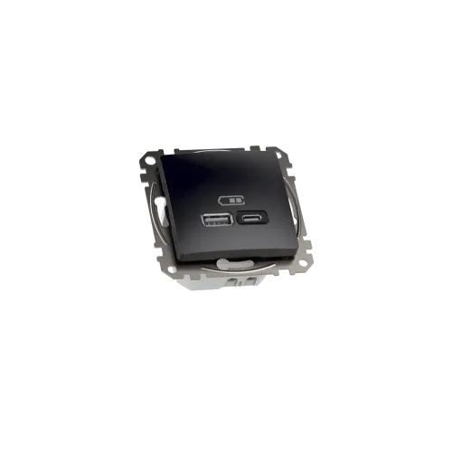Розетка USB тип A+C 3A, 45W, черный, Sedna Design SDD114404
