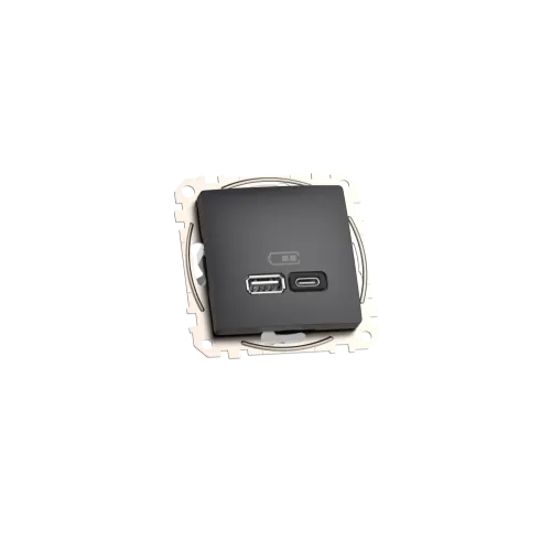 Розетка USB тип A+C 3A, 45W, черный, Sedna Design SDD114404