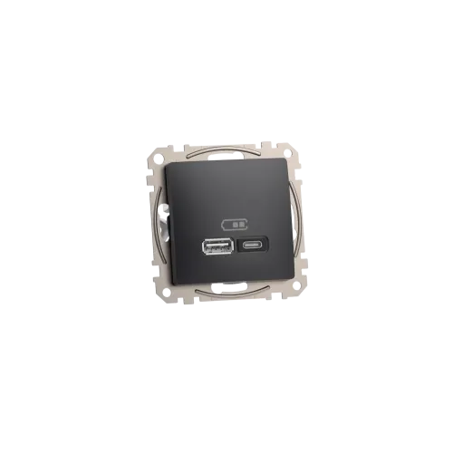 Розетка USB тип A+C 3A, 45W, черный, Sedna Design SDD114404
