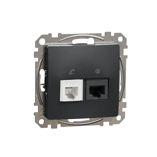 Телефонная и компьютерная розетка RJ11+RJ45 кат. 6 UTP, черный, Sedna Design SDD114468
