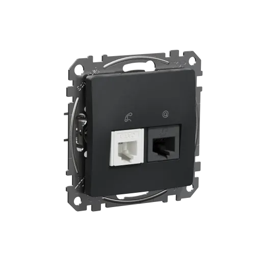 Телефонная и компьютерная розетка RJ11+RJ45 кат. 6 UTP, черный, Sedna Design SDD114468