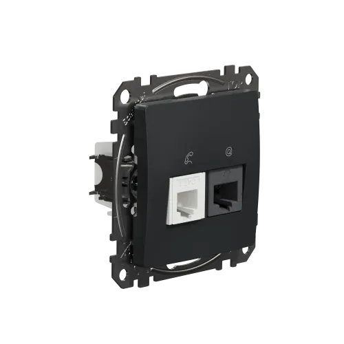 Телефонная и компьютерная розетка RJ11+RJ45 кат. 6 UTP, черный, Sedna Design SDD114468