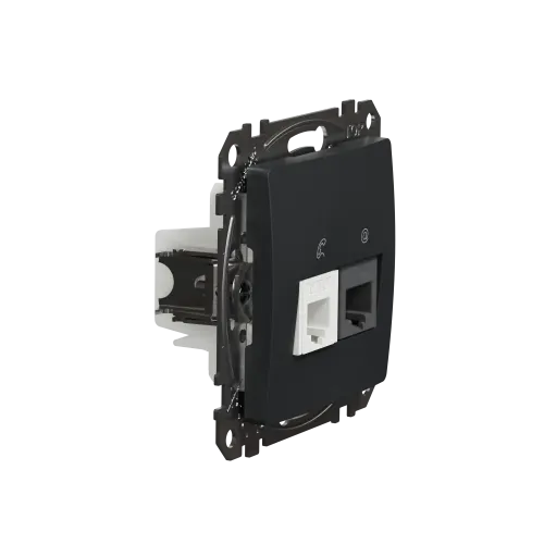 Телефонная и компьютерная розетка RJ11+RJ45 кат. 6 UTP, черный, Sedna Design SDD114468