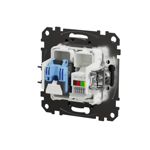 Телефонная и компьютерная розетка RJ11+RJ45 кат. 6 UTP, черный, Sedna Design SDD114468