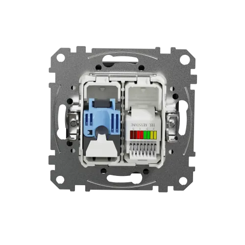 Телефонная и компьютерная розетка RJ11+RJ45 кат. 6 UTP, черный, Sedna Design SDD114468