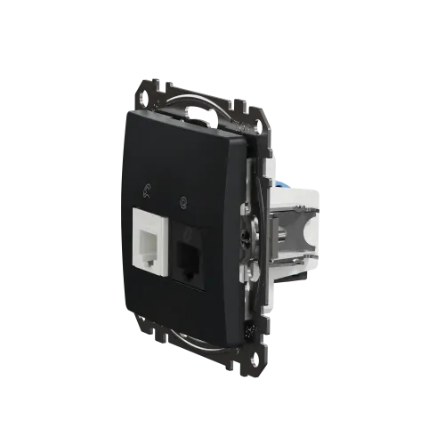 Телефонная и компьютерная розетка RJ11+RJ45 кат. 6 UTP, черный, Sedna Design SDD114468