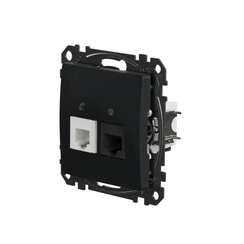 Телефонная и компьютерная розетка RJ11+RJ45 кат. 6 UTP, черный, Sedna Design SDD114468