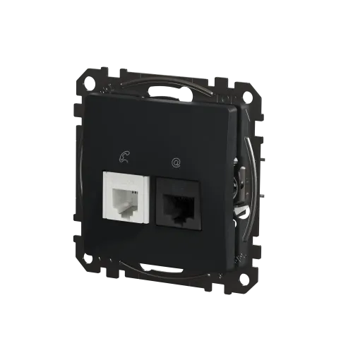 Телефонная и компьютерная розетка RJ11+RJ45 кат. 6 UTP, черный, Sedna Design SDD114468