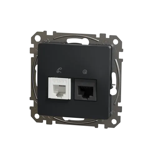 Телефонная и компьютерная розетка RJ11+RJ45 кат. 6 UTP, черный, Sedna Design SDD114468