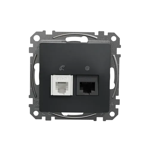 Телефонная и компьютерная розетка RJ11+RJ45 кат. 6 UTP, черный, Sedna Design SDD114468