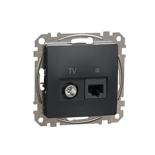 Розетка телевизионная и компьютерная TV+RJ45 кат. 6 UTP, черный, Sedna Design SDD114469T