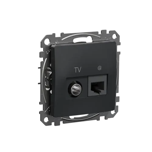 Розетка телевизионная и компьютерная TV+RJ45 кат. 6 UTP, черный, Sedna Design SDD114469T