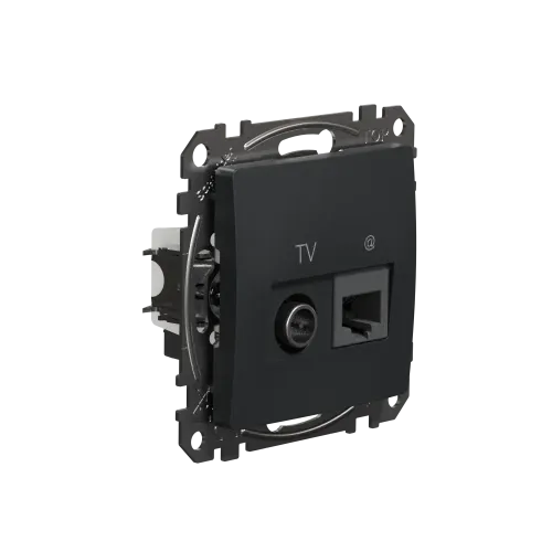 Розетка телевизионная и компьютерная TV+RJ45 кат. 6 UTP, черный, Sedna Design SDD114469T