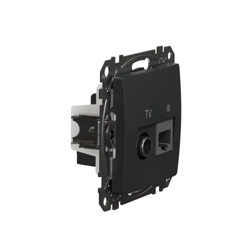 Розетка телевизионная и компьютерная TV+RJ45 кат. 6 UTP, черный, Sedna Design SDD114469T