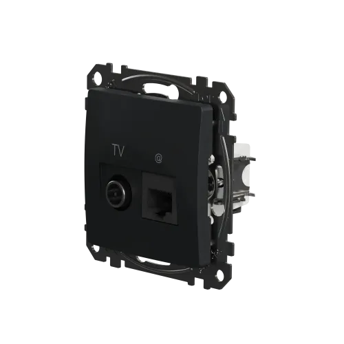 Розетка телевизионная и компьютерная TV+RJ45 кат. 6 UTP, черный, Sedna Design SDD114469T