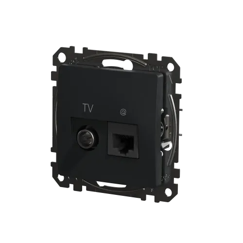 Розетка телевизионная и компьютерная TV+RJ45 кат. 6 UTP, черный, Sedna Design SDD114469T