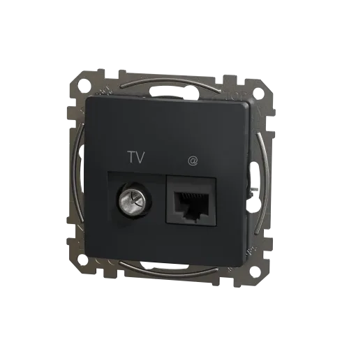 Розетка телевизионная и компьютерная TV+RJ45 кат. 6 UTP, черный, Sedna Design SDD114469T